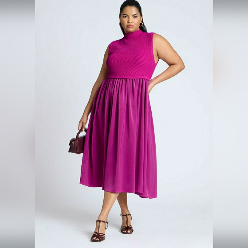 Eloquii Sleeveless Mockneck Twofer Midi Dress Size 22|24